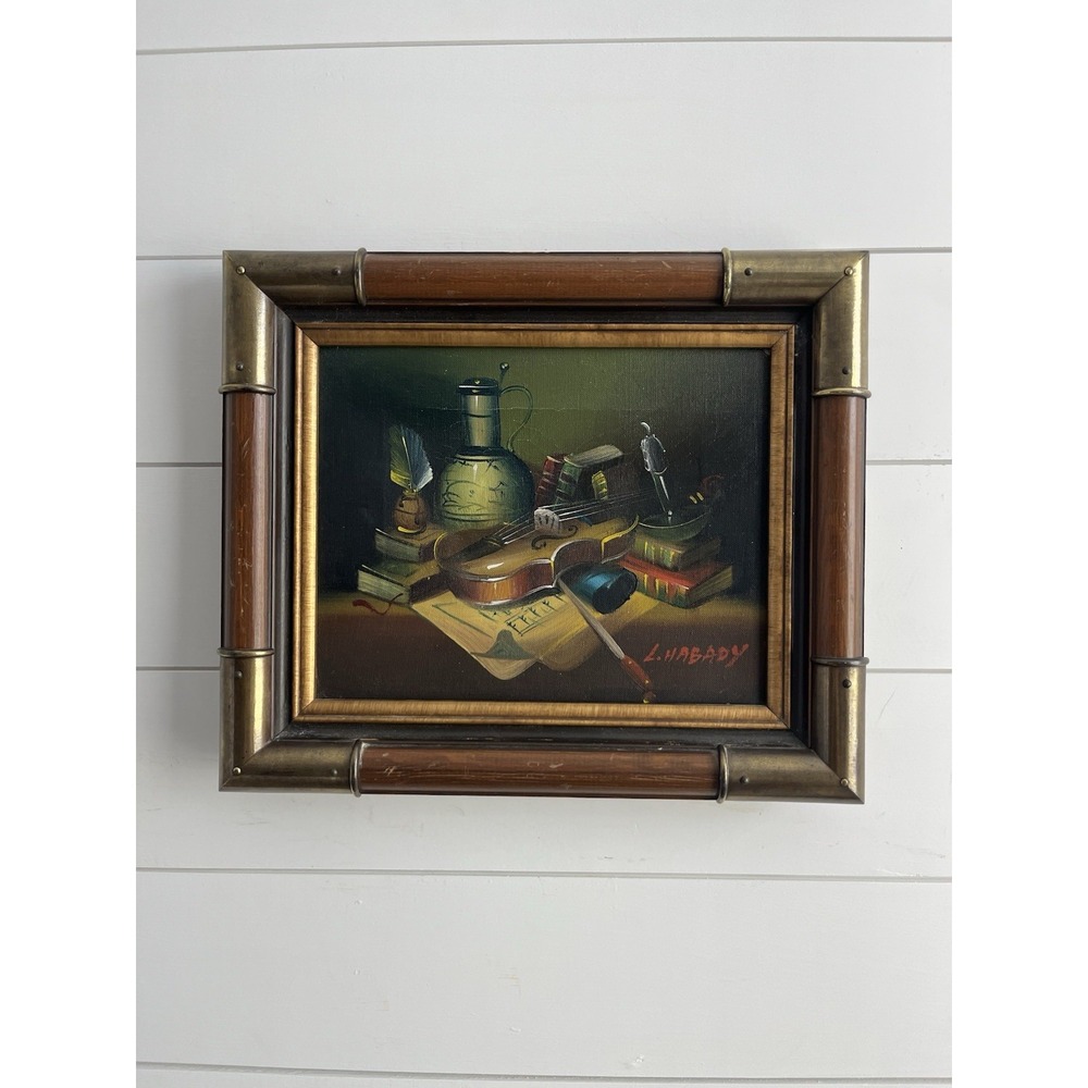 Signed Still Life Home Art Painting in Brown and Gold Tones